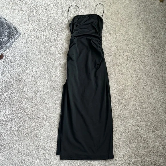 shein black dress with slit Black Off Shoulder Slit Dress Wedding Guest Fall Semi Formal Dresses Elegant Slim Fit Bodycon Knitted Fabric Mid Waist Party Vacation